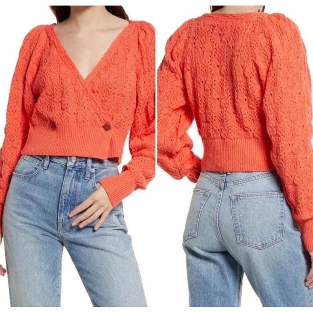 Free People Olive You Cable Knit Women's M Wrap Cropped Cardigan Lipgloss Boho